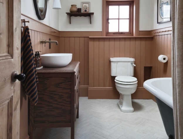 room shot of a period-style traditional shower room in guest cottage in suffolk for restoring lansdowne